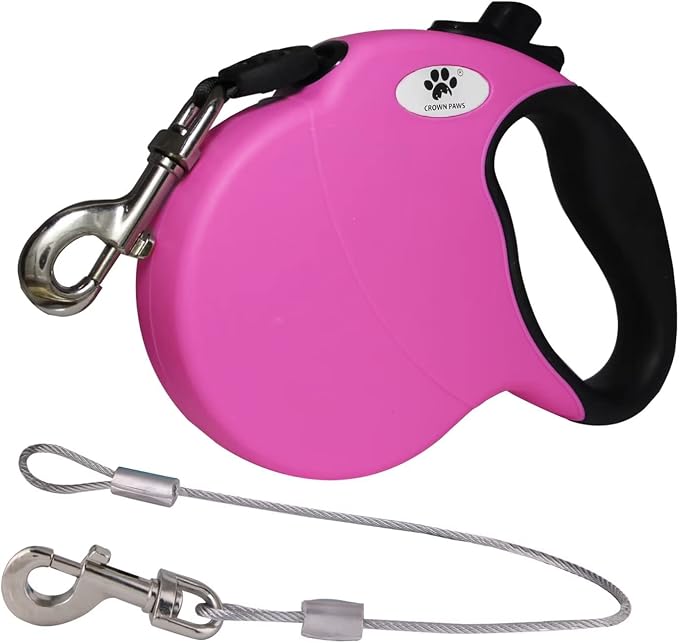 13ft Retractable Dog Leash for Small Breed Dogs up to 22 lbs with a Detachable Chew Proof Extender Wire Ropes (Pink S) by CROWN+PAWS