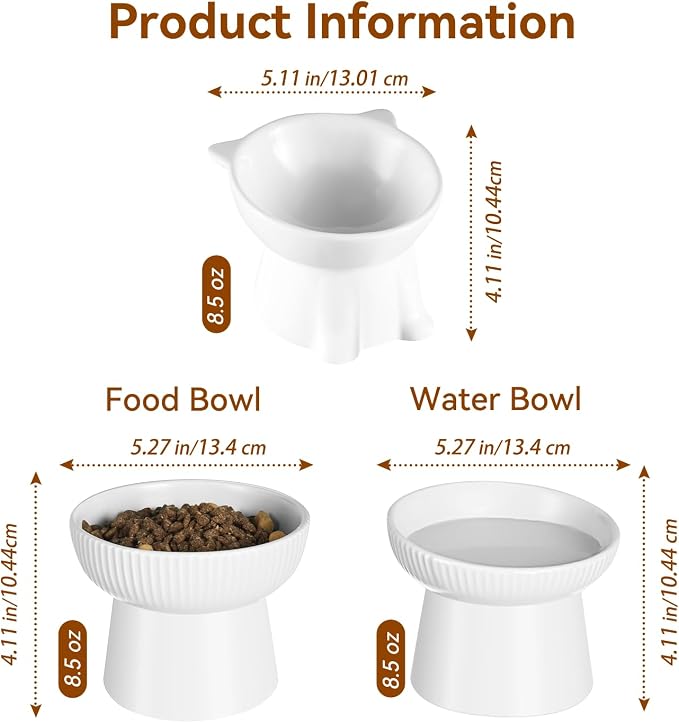 Ceramic Elevated Cat Bowls-Water Bowl, 15° Tilted Design, Anti-Vomiting & Spine Protection, Prevent Whisker Fatigue for Kittens to Adult Cats and Small Dogs (White-15° Cat Bowls-2) - Image 2