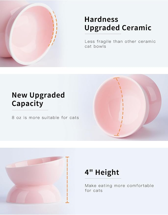 ABRUTY Cat Water Bowl, 16 OZ Ceramic Elevated Cat Bowls, 15° Tilted and Raised Pet Food Dish, Anti Vomiting Protect Pets' Spines and Whisker Fatigue - Image 3