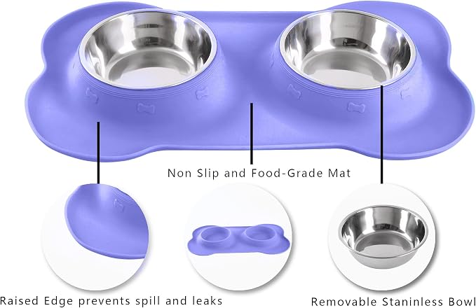 Hubulk Pet Dog Bowls 2 Stainless Steel Dog Bowl with No Spill Non-Skid Silicone Mat + Pet Food Scoop Water and Food Feeder Bowls for Feeding Small Medium Large Dogs Cats Puppies (Medium, Purple) - Image 3