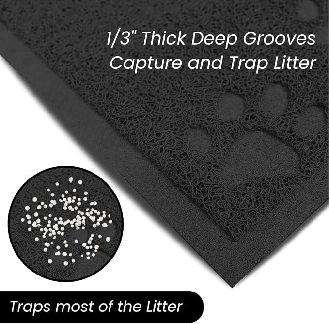 Andalus Large Cat Litter Mat, Pack of 2 - Waterproof, Non-Slip & Easy to Clean Cat Litter Box Mat for Extra Efficient Pet Litter-Trapping, Black (30” X 18”) - Image 3