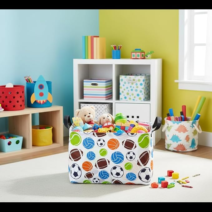 Football Storage Basket Empty, Waterproof Football Storage Bins Organizer, Foldable Closet Shelf Baskets with Handles for Home Office Dorm Closet Shelf - Image 6