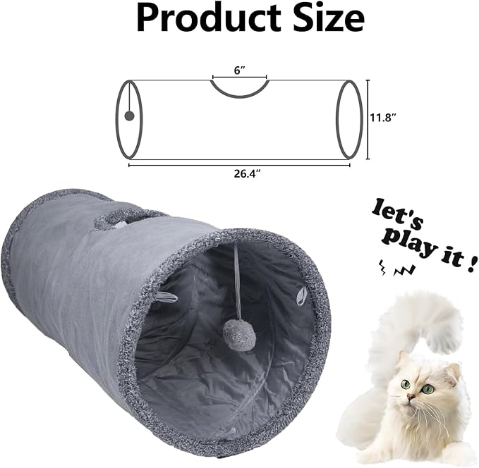 Cat Tunnel, Durable Suede Collapsible Cat Play Tube Toys with Play Ball, Indoor Cat Tunnel for Cat, Puppy, Kitty, Kitten, Rabbit (Small) - Image 4