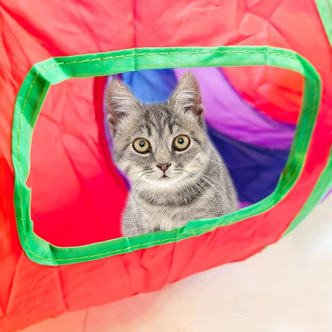 Cat Tunnel Tube Toys，Tunnels for Indoor Cats, 2 Way Foldable | Interactive Pet Crinkle Pop Up Tunnel with Balls Peek Hole Hideaway for Rabbits, Kittens, Ferrets, Puppy Playing & Exploring - Image 5