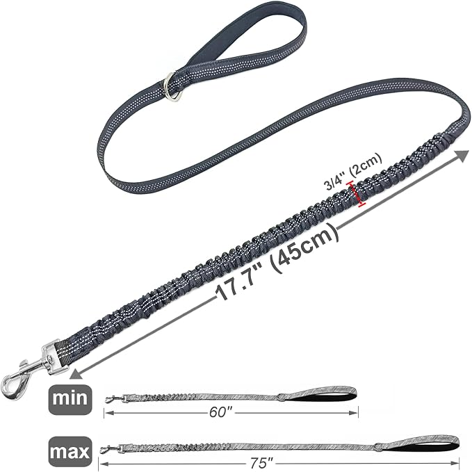 5FT Bungee Dog Leash Shock Absorbing Lightweight Small Medium Dogs | Reflective Nylon Lead 2cm Wide- Soft Handle- Anti-Pull Training- 6 Colors - Image 3