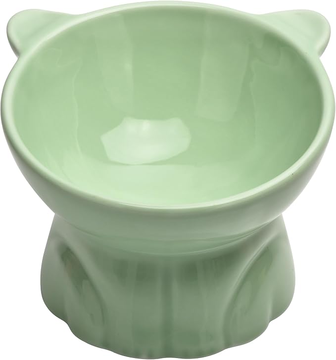 Elevated Cat Food Bowl,9 Oz Ceramic Raised and Tilted Water Bowl,Anti Vomiting and Protect Pets Spines Dishes for Fat Faced Cat, Indoor Cats,Kitten,Small Dog (Green) - Image 2