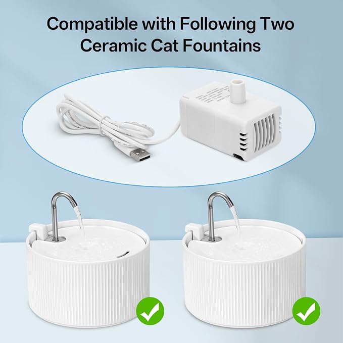 Ceramic Cat Water Fountain Ultra-Quiet Pump -2.2L/78oz Ceramic Cat Fountain, Automatic Ceramic Water Fountain for Cats, Pet Water Fountain (White) - Image 2