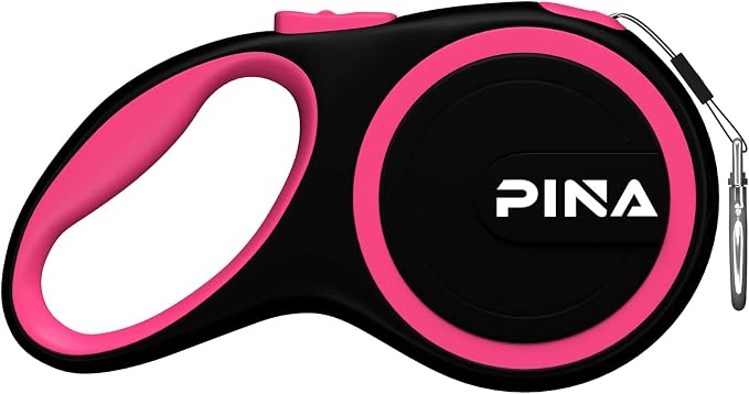 PINA Retractable Dog Leash, 10ft Dog Leash for Small Dogs Up to 33lbs, 360° Tangle-Free Strong Reflective Nylon Tape, with Anti-Slip Handle, One-Handed Brake, Lock - Black Pink by PINA