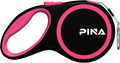 PINA Retractable Dog Leash, 10ft Dog Leash for Small Dogs Up to 33lbs, 360° Tangle-Free Strong Reflective Nylon Tape, with Anti-Slip Handle, One-Handed Brake, Lock - Black Pink by PINA