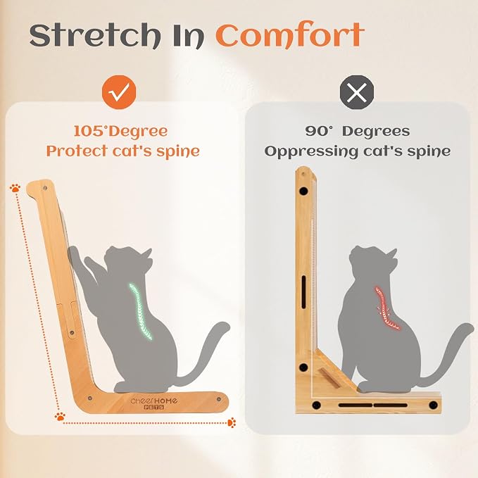 L-Shape Vertical Sisal Cat Scratcher, Solid Wooden(Large) | Natural Texture Satisfies Scratching Urge. Stable Tip-Resistant Base. Modern Furniture Look. Ideal For Indoor Active Cats - Image 2
