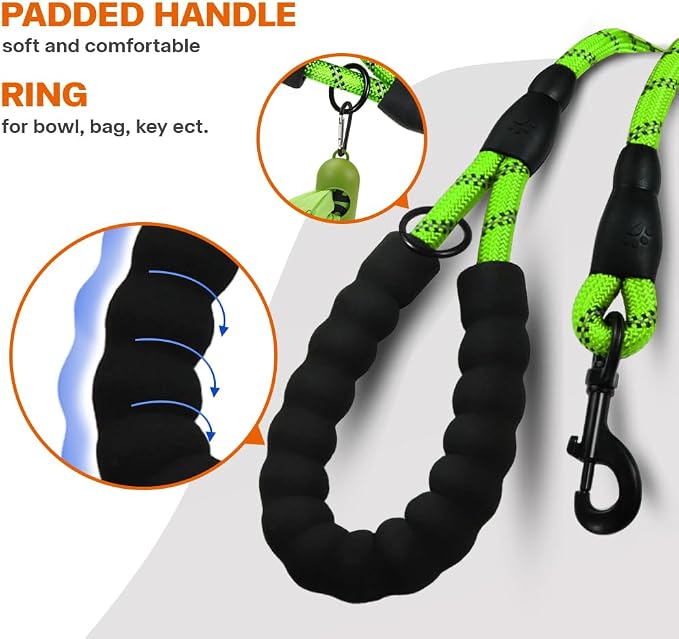Taglory Rope Dog Leash for Medium Large Dogs, 6 FT Padded Handle, Green | Climbing Rope for Strong Pullers, Reflective for Night Walks and Training, Comfortable Grip, Anti-tangle Swivel Clip 1/2 inch - Image 4