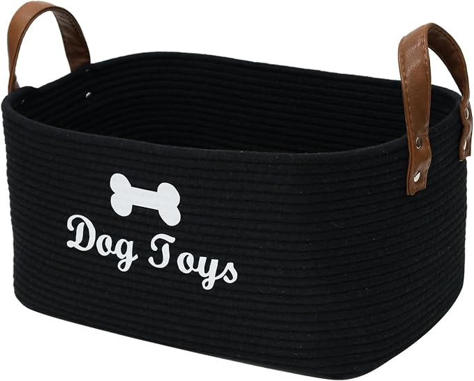 Geyecete X-Large Cotton Rope Dog Basket with Leather handle Blanket Storage Basket Decorative Clothes Hamper Basket | Extra Large Baskets for Blankets or Laundry-Black by Geyecete