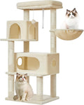 Taoqimiao Cat Tree, 49In Cat Tower for Indoor Cats Large Adult | 2 Luxurious Cat Condos, Thick Padded Top Perch, Adjustable Hanging Baskets, 5 Scratching Sisal Posts, Beige MS029LM by Taoqimiao