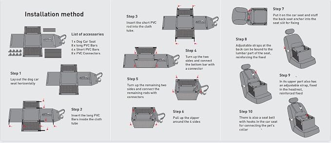 Dog Car Seat Puppy Portable Pet Booster Car Seat with Clip-On Safety Leash and Stable Fram, Anti-Collapse,Perfect for Small Pets - Image 6