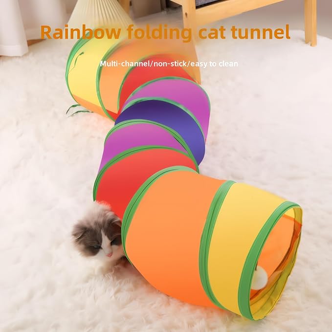 Rainbow Cat Tunnel | Collapsible, Interactive Play Toy, For Indoor Cats, Kittens, Rabbits & Puppies, Durable & Portable - Image 4