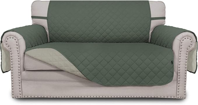 Easy-Going Reversible Couch Cover, 2 Cushion Sofa, Greyish Green/Beige | Loveseat, Slipcover For Dogs, Water Resistant Furniture Mat, Living Room, Non-Slip Sofa Cover, Pet Friendly by Easy-Going