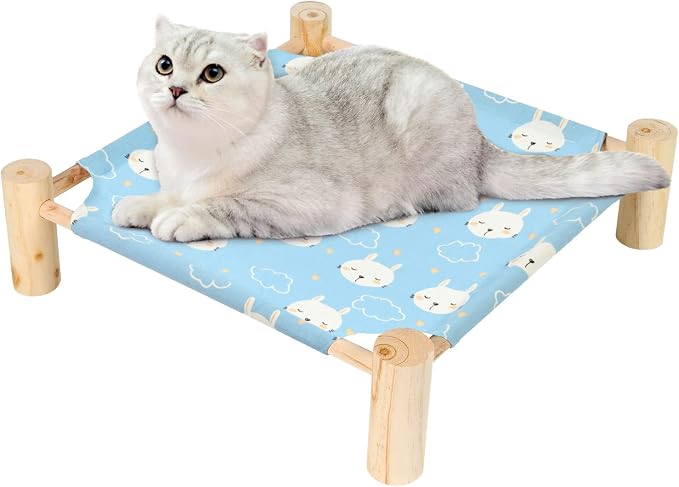 Patas Lague Cat Hammock Bed Small Eleveted Dog Bed 19x19 in Rabbits | Brethable Wooden Pet Bed, Cooling Rabbit Cot, Outdoor Cat Furniture For Summer - Image 2