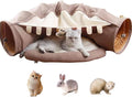 EAEDMY Cat Rabbit Tunnel Bed Nest for Cats Indoor, with Collapsible Washable Soft Cushion, Plush Ball and Exercise Wheel Tube, Fit for Puppy Bunny Kitty Kitten Ferret(2.Coffee) by EAEDMY