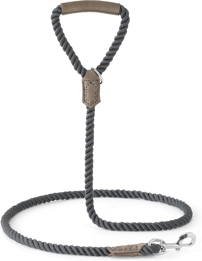 Mile High Life Dog Leash Braided Cotton Rope w/Leather-Wrapped Ends/Handle | Rust-proof 360° swivel clasp, Heavy-duty for medium/large dogs. Great for weddings, daily walks (4 FT, 1/2", Dark Gary) - Image 6