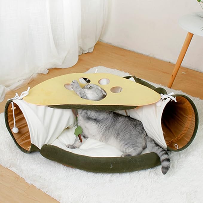 LEFTSTARER 2-in-1 Collapsible Cat Tunnel for Indoor Bed and Hideout - Pet Dog Rabbit Bunny Ferret Tunnel Tubes Toys with Removable Washable Mat, Tower Wheel Stuff by Unknown