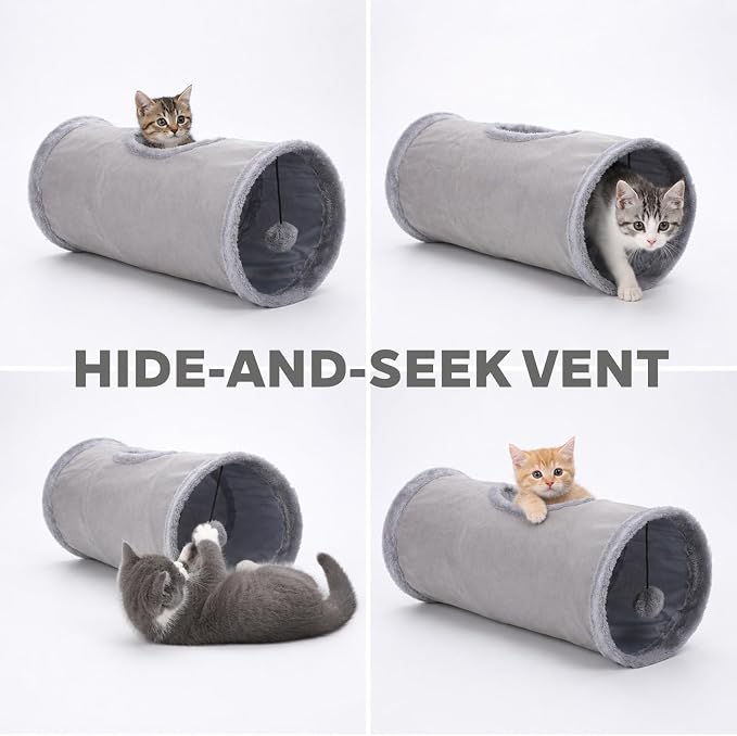 Cat Tunnel, 20" Cat Tube with Play Ball | Long Plush Indoor Cat Toys for Cat, Puppy, Kitty, Kitten, Rabbit (Small) - Image 8