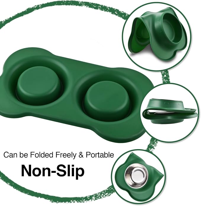 Dog Bowls 2 Stainless Steel Bowl for Pet Water and Food Feeder with Non Spill Skid Resistant Silicone Mat for Pets Puppy Small Medium Cats Dogs - Image 2