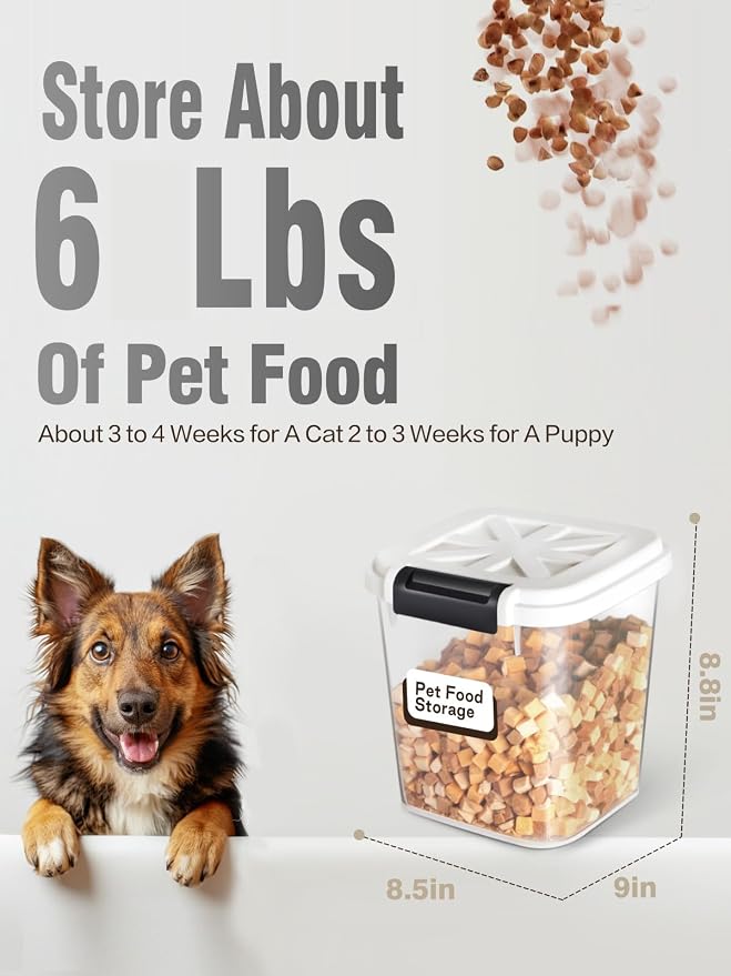 LivLab Mker 6 lb Airtight Dog Food Storage Container with Scoop, White | Airtight snap-lock lid, clear BPA-free body, and measuring cup keep dry dog or cat food, treats, cereal, and grain organized. - Image 2