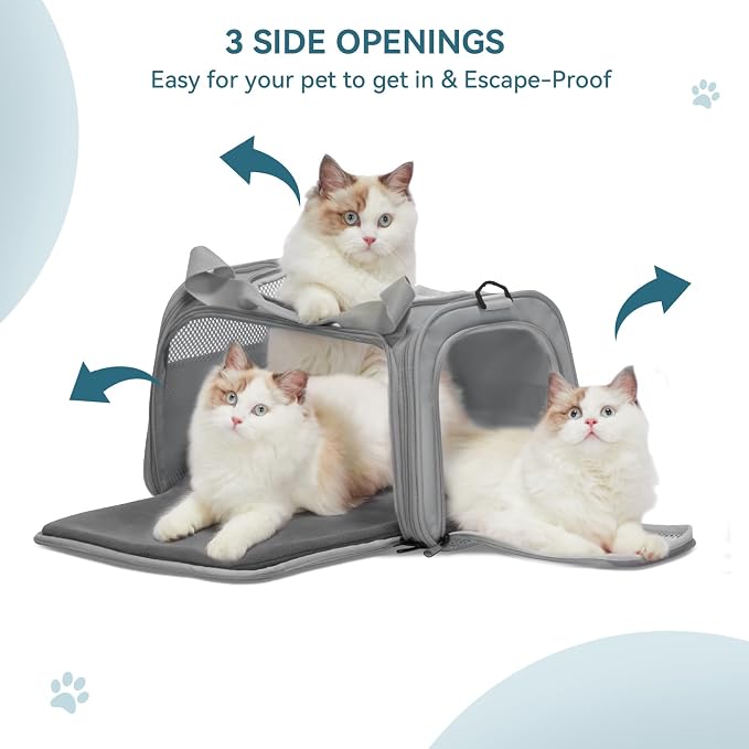 PETSFIT Cat Carrier, Grey, Small and Medium Cats Under 12 Lbs | Airline Approved, Soft Carrier, Soft Cat Travel Bag, Kitten Carrier with Extendable Mat - Image 6