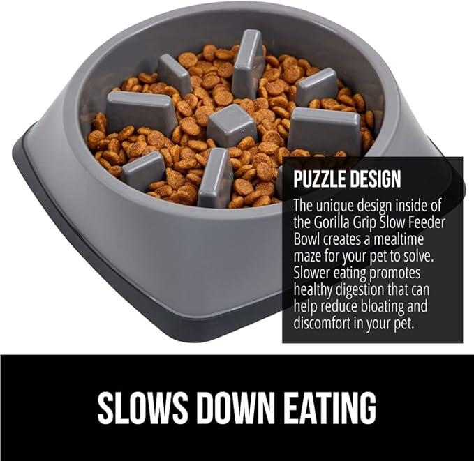 GORILLA GRIP® Patented Slow Feeder Dog and Cat Bowl, BPA Free, 4 Cup Gray | Interactive Puzzle Toy for Food Training Enrichment, Keeps Pets Busy and Prevents Puppy Overeating, All Breeds - Image 3