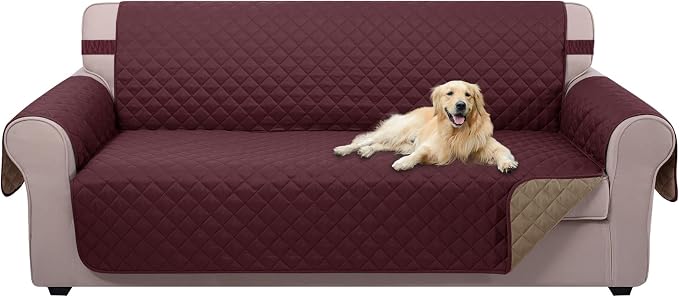 U-NICE HOME Reversible Sofa Cover Couch Cover for Dogs, Burgundy/Tan | 68''Sofa Mat Washable, Pet Friendly, Elastic Straps, Water Repellent, Furniture Protector for 3 Cushion Couch by U-NICEHOME