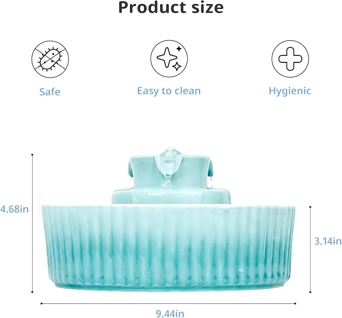Ceramic Cat Water Fountain, 2.1L/71oz Cupcake Pet Water Fountain | Gradient Blue Automatic Pet Water Fountain For Cats & Dogs, Double Filtration, Easy To Clean, 360° Circulating Water Design - Image 3