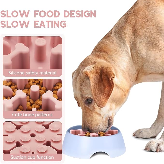 Slow Feeder Dog Bowls Insert, Animire Soft Silicone Anti-Choking Puzzle Anti-Slip Slow Down Eating Feeder Insert, Compatible with Regular Elevated Dog Bowls - Image 2