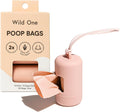 Wild One Dog Poop Bag Holder and Dispenser with Leash Attachment, Leak Proof, Easy Twist Top for Refills, Includes 1 Box Of Bags, Blush by WildOne
