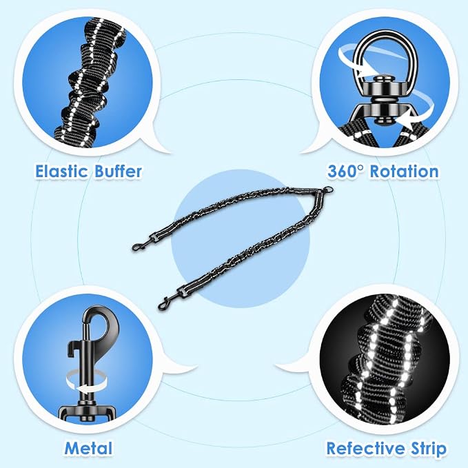 AUTOWT Double Dog Leash, No Tangle 360° Swivel Rotation Reflective Lead Attachment Bungee Extension Length Dual Two Dog Lead Splitter, Comfortable Shock Absorbing Walking Training for 2 Dogs - Image 3