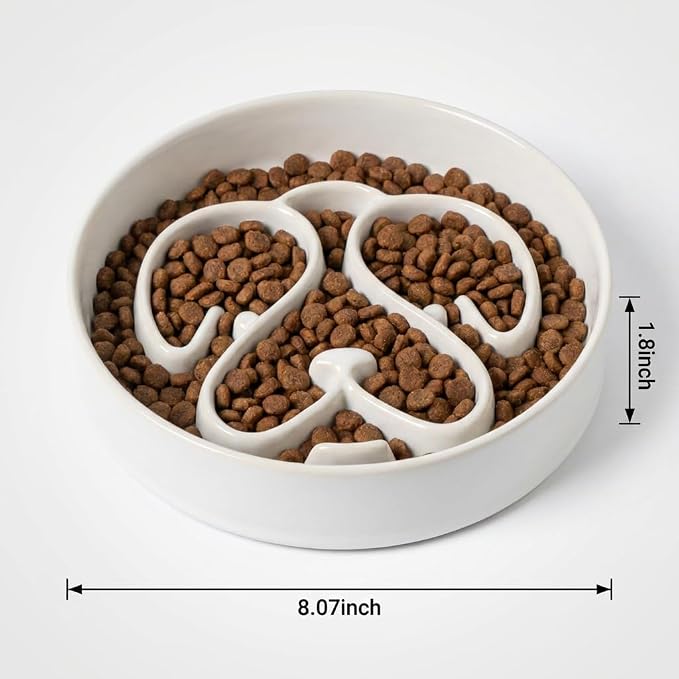 Ceramic Slow Feeder Dog Bowl, Dog Bowls 1.5 Cup Slow Feeding Bowl, Anti -Slip Pet Food Dish for Small and Medium Breed, Puzzle Dog Food Bowl for Fast Eater（White） - Image 4