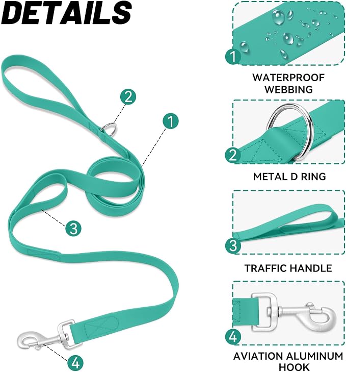 Waterproof Dog Leash with Double Handle, 6 FT Durable Odor-Proof Dog Leashes with Strong Aviation Aluminum Hooks Fits Small Medium or Large Dogs - Image 3