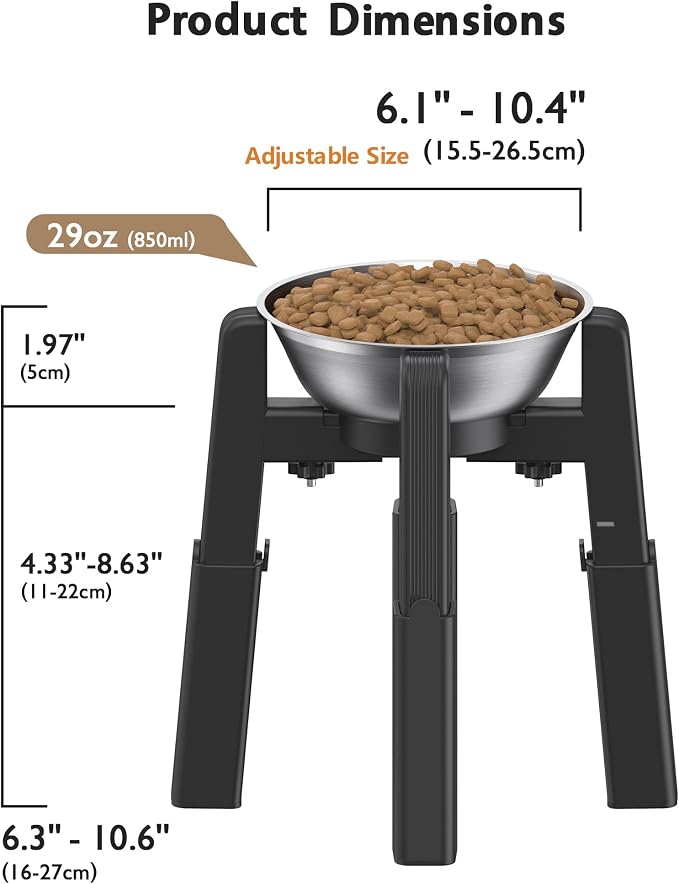 Elevated Dog Bowl, Raised Dog Bowl Stand with Stainless Steel Bowl | Elevated Pet Water & Food Bowl for Medium Dogs, Stable and Anti-Slip Raised Bowl - Image 3