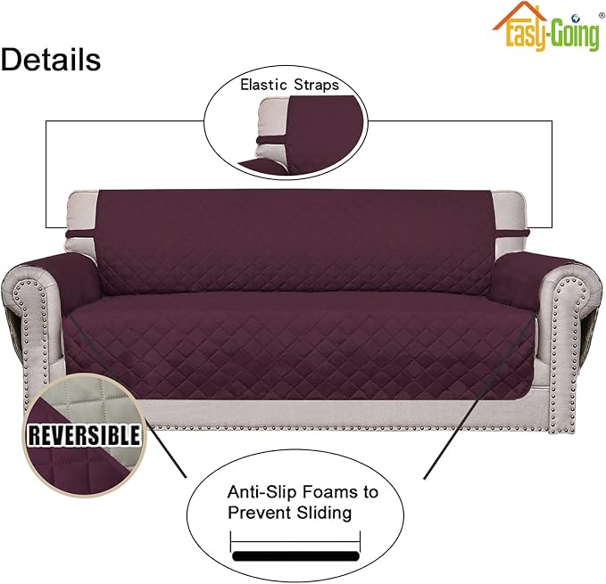 Easy-Going Reversible Couch Cover, Oversized Chair, Wine/Beige | Machine Washable Slipcover For Dogs, Water Resistant Furniture Mat For Living Room, Non-Slip Sofa Cover, Pet Friendly - Image 3