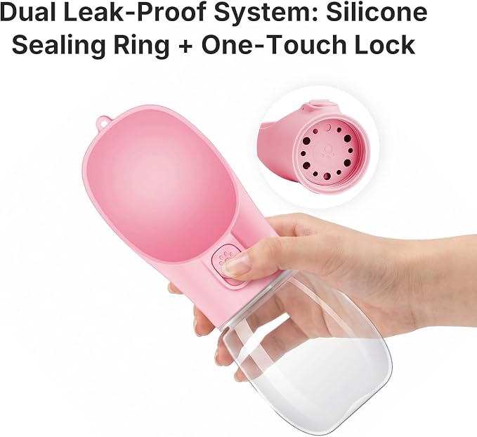 Portable Dog Water Bottle, Leak Proof Pet Water Dispenser with One-Button Water Release, O-Shaped Drinking Trough, 10 OZ Travel Water Bottle for Walking Hiking - Image 5