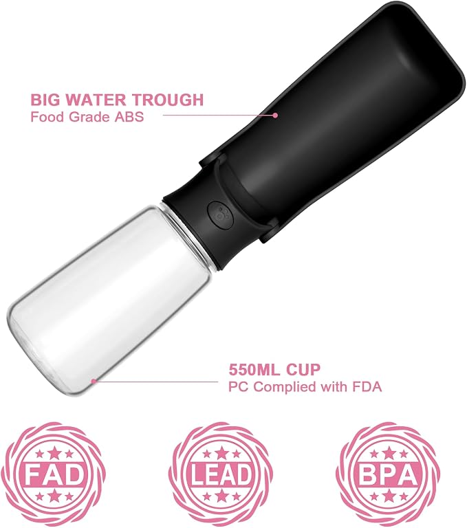 Foldable Dog Water Bottle, Leak Proof Dispenser, Black, 19oz | Portable Water Dispenser, Dishwasher Safe, for Puppy Small Medium Large Dogs, Pet Drink Cup for Walking Hiking Traveling - Image 5