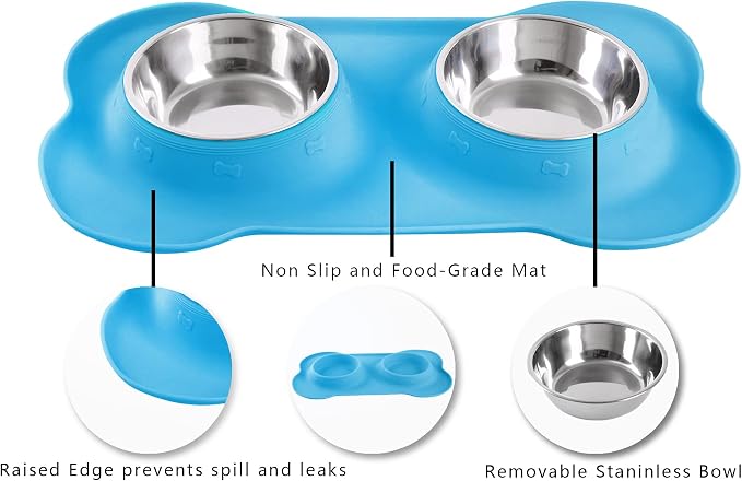 Hubulk Pet Dog Bowls 2 Stainless Steel Dog Bowl with No Spill Non-Skid Silicone Mat + Pet Food Scoop Water and Food Feeder Bowls for Feeding Small Medium Large Dogs Cats Puppies (Small, Turquoise) - Image 3