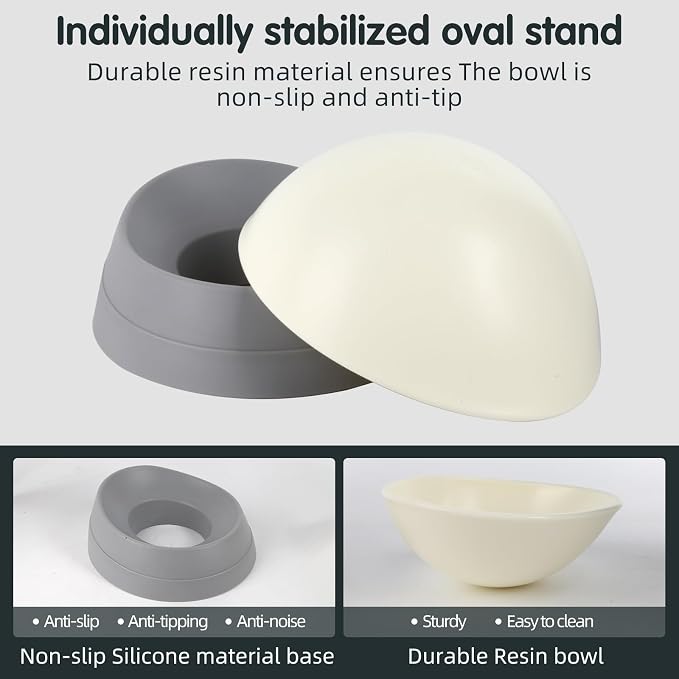 Bulldog Bowl Anti-Slip Dog Cat Dish Detachable Rubber Dog Bowl Pet Sterile Tilted Pet Feeder Slope Base (Grey, 2 Cup (Small/Medium Dog)) - Image 3