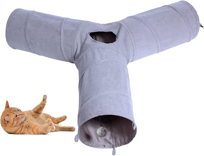 3 Way Collapsible Cat Play Tube Toys with Plush Ball, Indoor Play Tunnel for Puppy, Kitty, Kitten, Rabbit by TiLanmiy