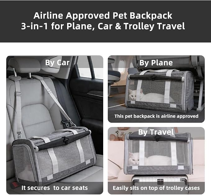 Cat Carrier Soft Sided Dog Carrier Airline Approved Pet Carrier for Small Dog/Cat Bag (17.32" L×10.63" W×9.84" H) with 1 Poop Bags and 5 Pee Pads,Ideal for Medium-Large Cats Small Dogs - Image 6