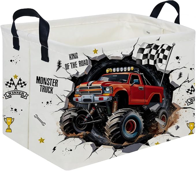 Rectangular Monster Truck Basket,Racing Car Storage Baskets,Cute Basket for kids with Handles,Kid Room Decor Gift,Car Room Decor,Book baskets(Monster Truck) by FXOCSHE