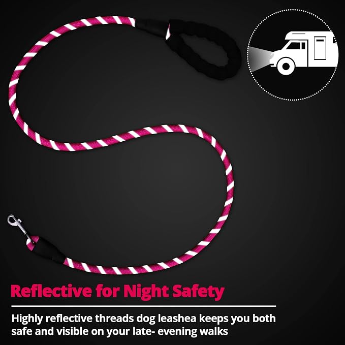 Rope Dog Leash 6 FT: Heavy Duty Leashes with Swivel Lockable Hook Reflective Threads Bungee and Padded Handle - Dog Lead for Large Small Medium Dogs Outside Walking Hiking Pink - Image 6