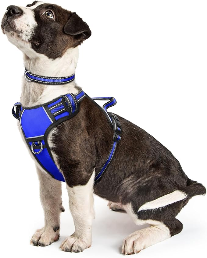 Dog Harness No Pull, Pet Harnesses with Dog Collar, Adjustable Reflective Oxford Outdoor Vest, Front/Back Leash Clips for Small, Medium, Large, Extra Large Dogs, Easy Control Handle for Walking by WINSEE