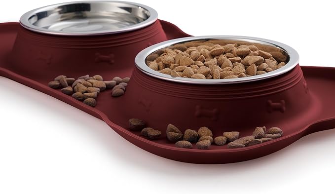 Hubulk Pet Dog Bowls 2 Stainless Steel Dog Bowl with No Spill Non-Skid Silicone Mat + Pet Food Scoop Water and Food Feeder Bowls for Feeding Small Medium Large Dogs Cats Puppies (X- Large, Burgundy) - Image 5
