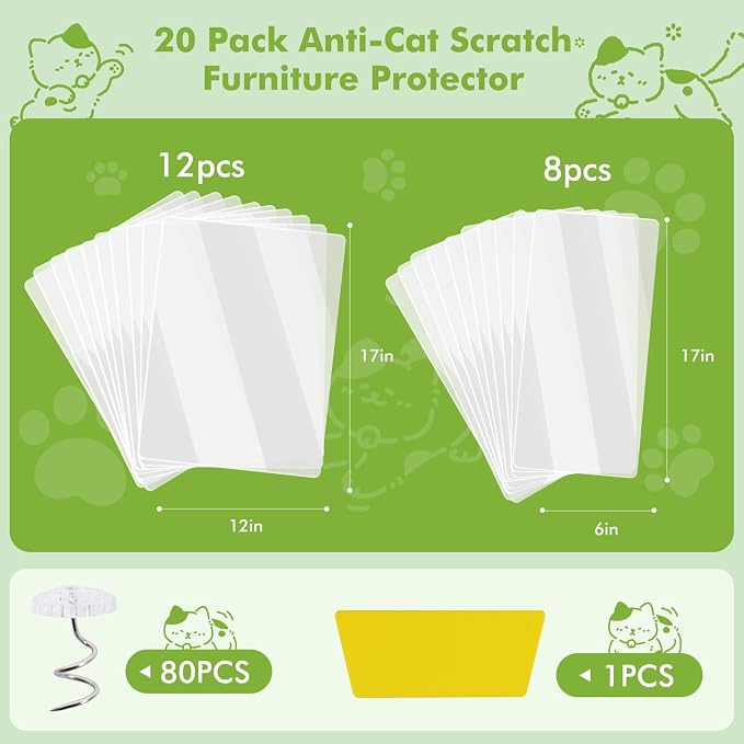 20 Pack Cat Scratch Furniture Protector,Mix 17" Transparent Couch Protector From Cat Claws, Self Adhesive Couch Corner Protectors for Cats,Anti Scratch Furniture Cover for Door Curtain Sofa Table Legs - Image 2