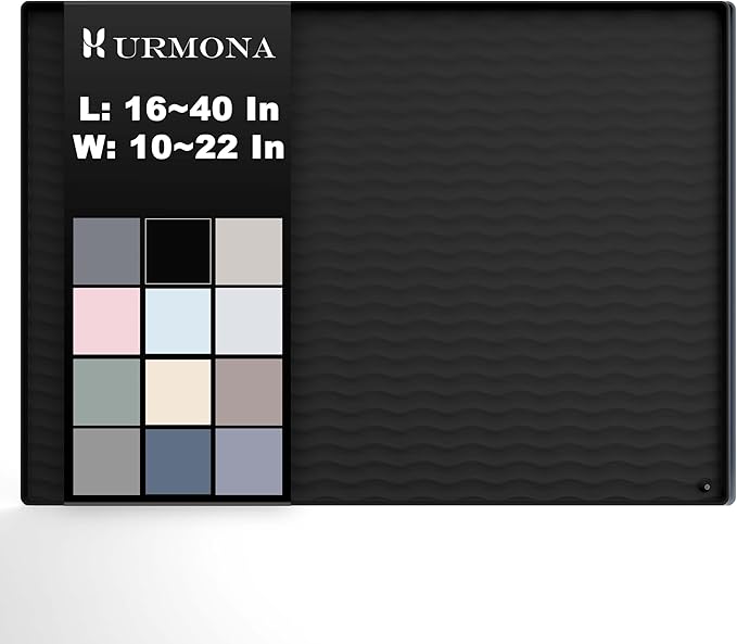 URMONA 34 x 22 in Waterproof Silicone Under Sink Mat, Cabinet Protector | Black, Under Kitchen Sink Mat, Kitchen Cabinet Liner, Bathroom Sink Protector, Pet Food Mat and Cat Litter Mat by URMONA